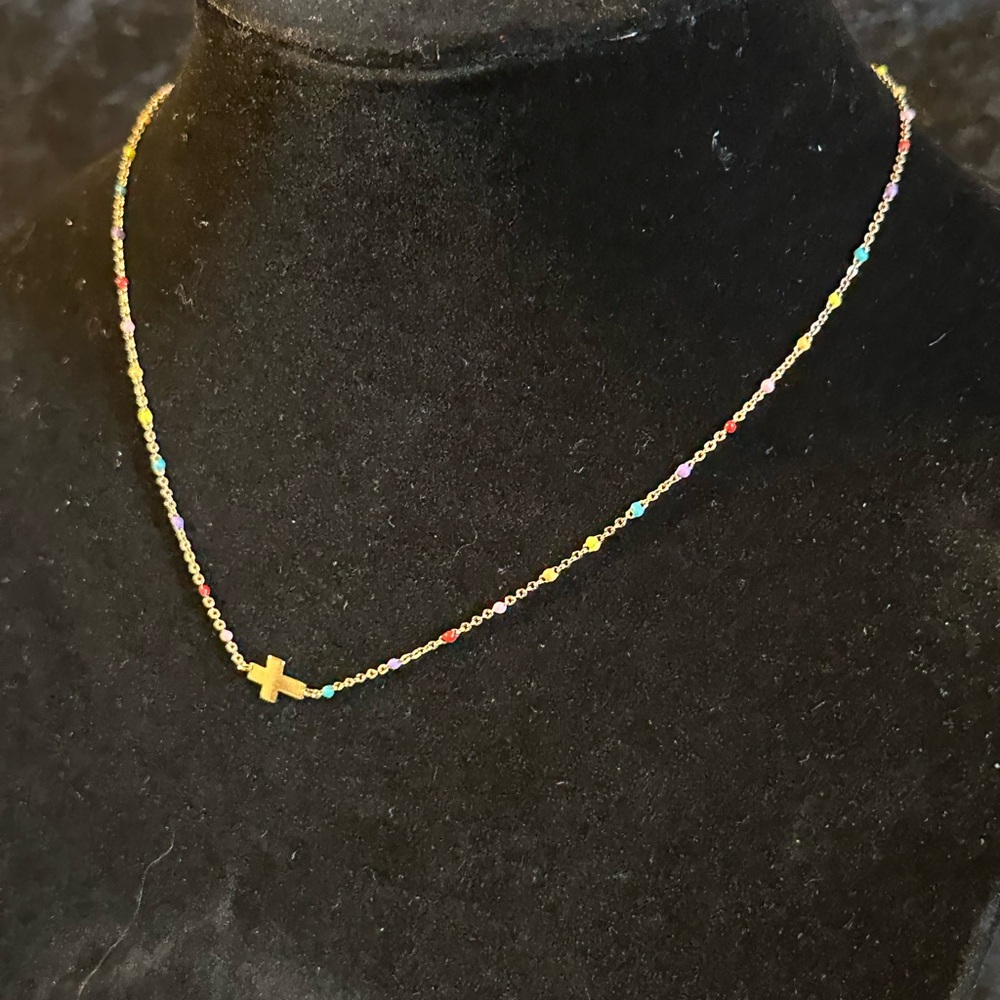 NWT Anne Marie Colorful Beaded Necklace with Gold Cross